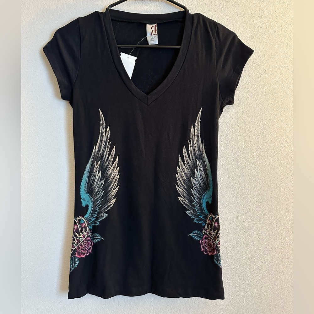 Black Royalty V Neck Top
